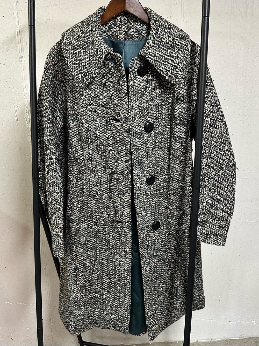 Vintage Fashionbilt Black and White Tweed Double-Breasted Pea Coat